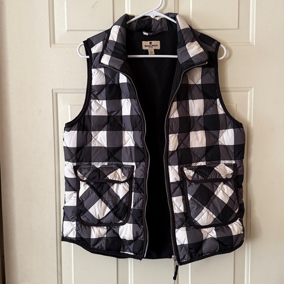 Woolrich Buffalo Check Plaid Black & White Down Quilted Vest Full Zip Size L - Picture 7 of 9